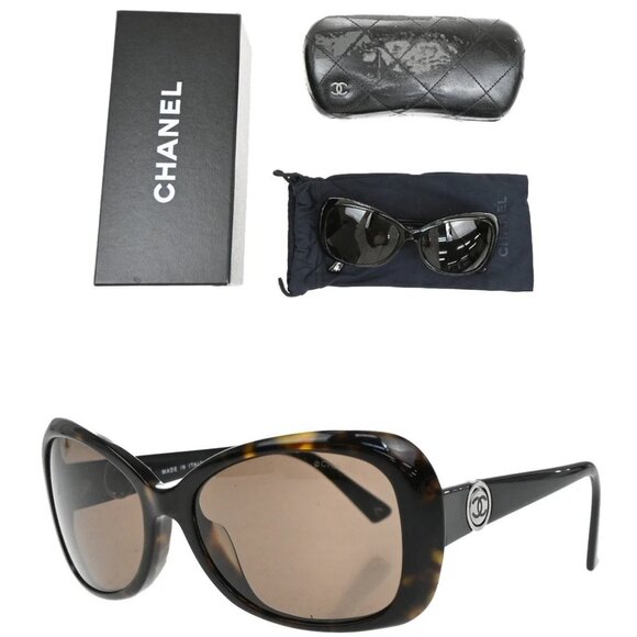 CHANEL CC Logo Sunglasses Eye Wear Plastic Black GHW 5148-A Italy 66RF645 - Picture 1 of 13